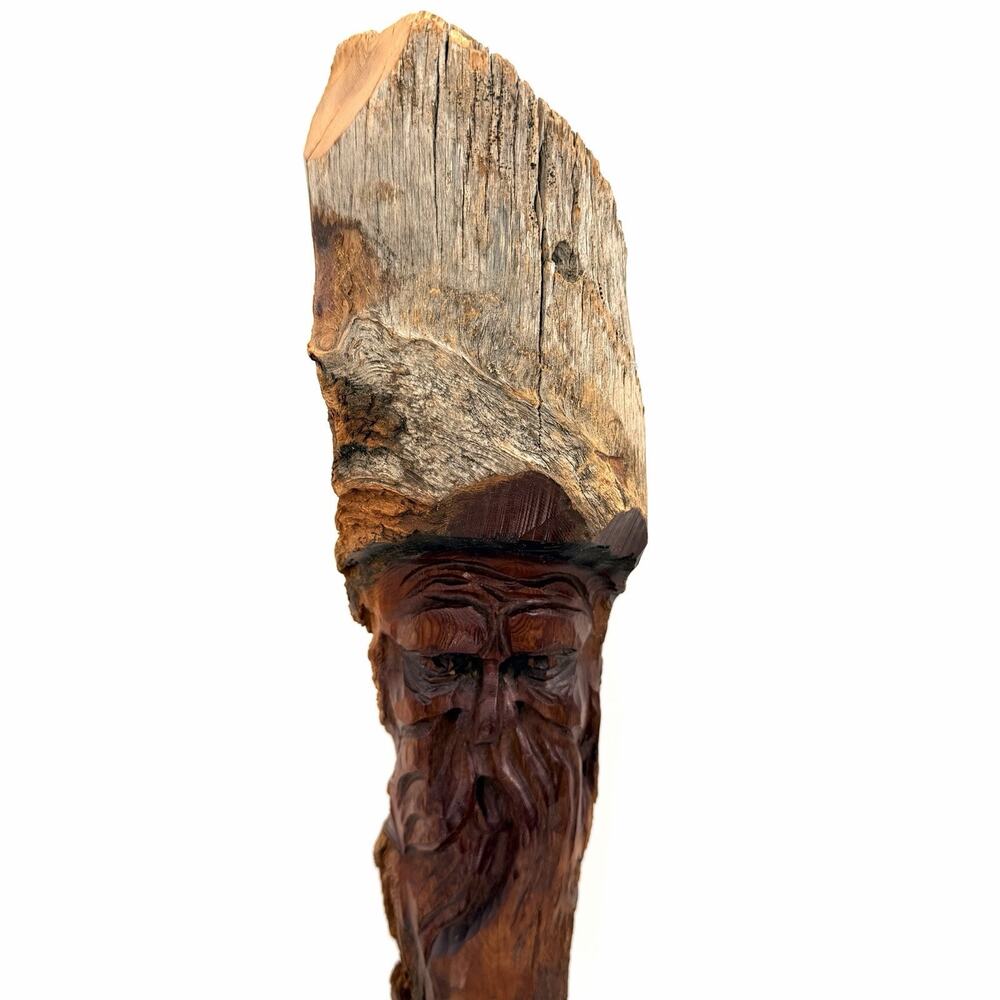 Vintage Hand Carved Folk Art Tree Bearded Man Face Tree Spirit - 20" Long - Picture 4 of 9